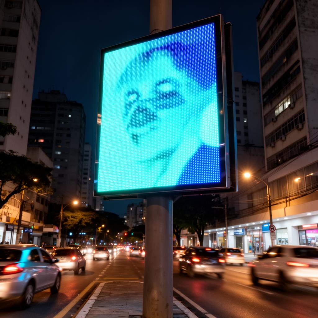 Painel de LED em funcionamento à noite
